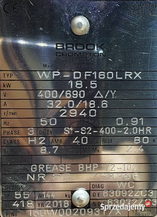 silnik elektryczny 185kW 2940obr 3fazowy DO Pigża