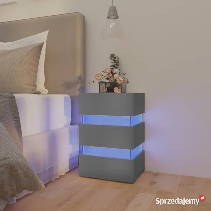 Szafka nocna z LED szara 45x35x67 materiał