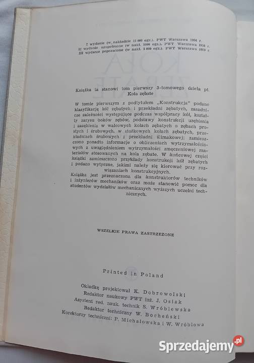 K Ochęduszko Koła zębate Tom 1 Konstrukcja PWT wielkopolskie