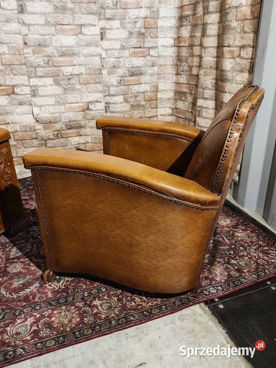 Dwa potężne fotele z prawdziwej skóry i drewna Sandomierz sprzedam
