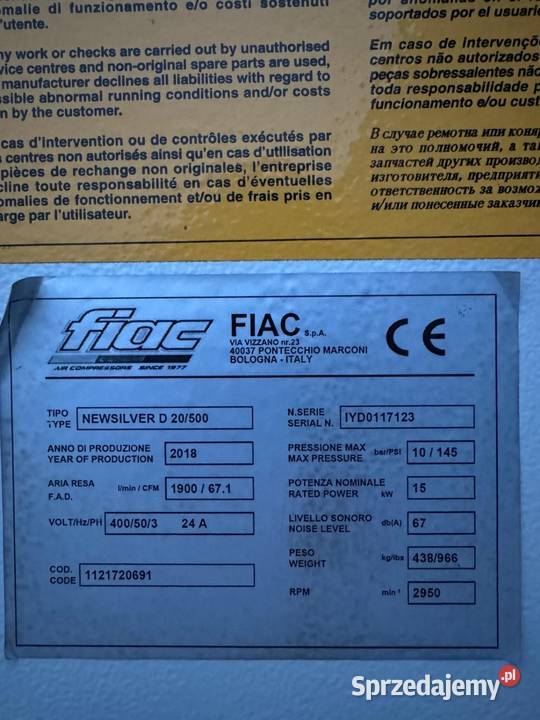 Kompresor śrubowy FIAC SILVER D 20500 Pozostałe Jarocin