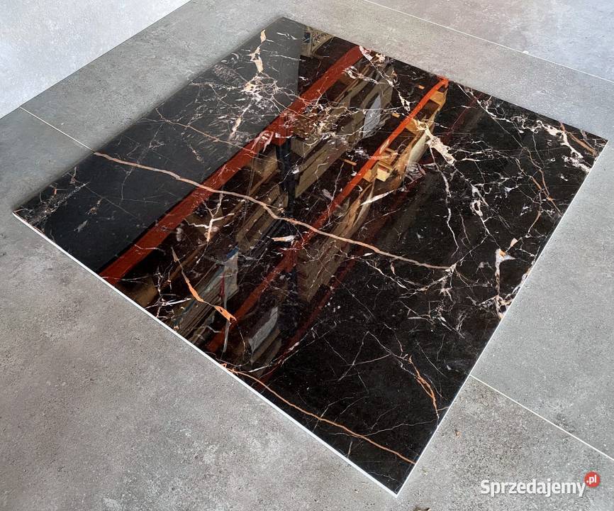 CZARNY MARMUR ŻYŁKA gres 60x60 wysoki POŁYSK Łask