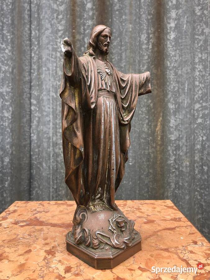Jezus Figurka zabytkowa sygnowana Antyki, Sztuka, Kolekcje Łowicz