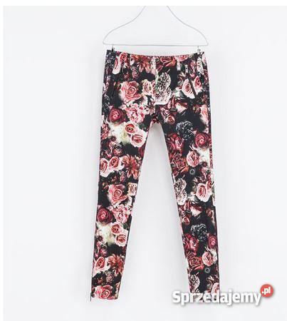 Zara spodnie rurki zimowe z suwakami floral L Zara dolnośląskie