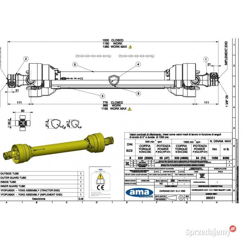 Wał uniwersalny SMART LINE L1000 620Nm 98051 małopolskie Kamionna