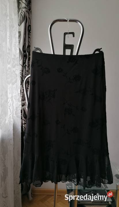 CZARNA OŁÓWKOWA SPÓDNICA Z FALBANĄ BONMARCHE Koronkowa  Łódź