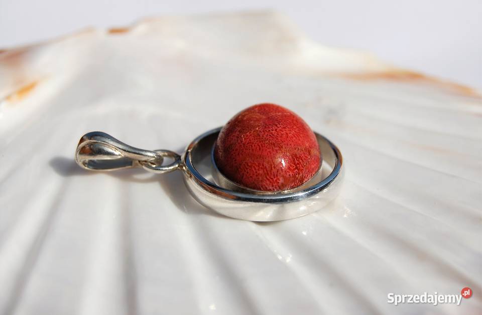 Wisior elipsa koral czerwony srebro pr 925 srebrne Naszyjniki Lublin