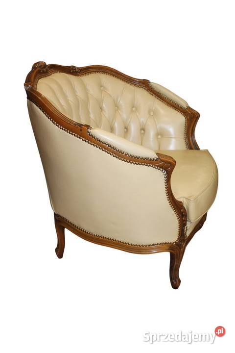 Skórzany fotel beczka w stylu Ludwika Meble Szczecin