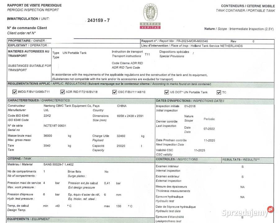 20ft ISO Tank kontenery ADR cysterny kontenerowe dolnośląskie Oleśnica