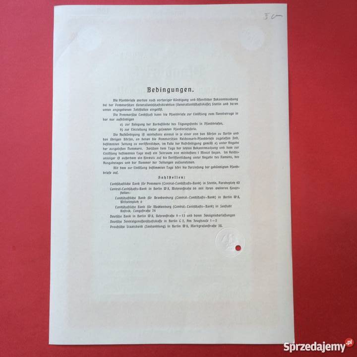 17 Papiery wartościowe 100 Reichsmark Antykwariat Szczecin