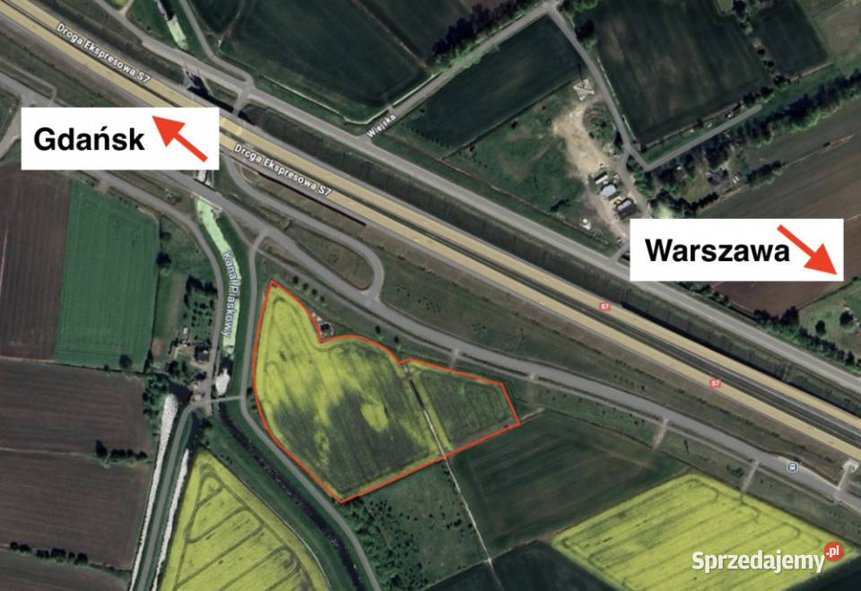 25 ha S7 teren inwestycyjny magazynowy 10 min Cedry Małe