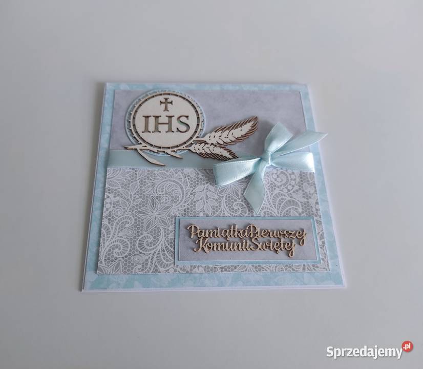 Kartka ręcznie robiona na Komunię Świętą kłosy Łódź