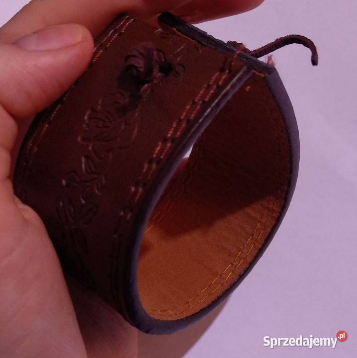Brązowa szeroka bransoletka skórzana róże Warszawa sprzedam