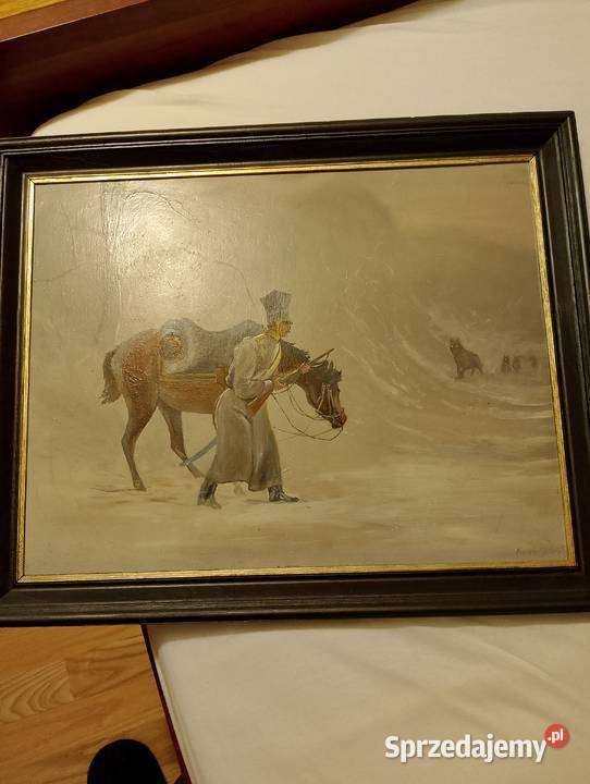 Obraz olejny ułan i wilki