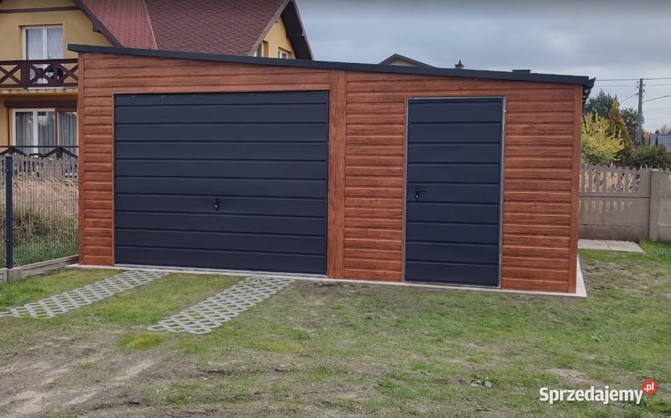 Garaż Blaszany spad na bok 6x7 drewnopodobny
