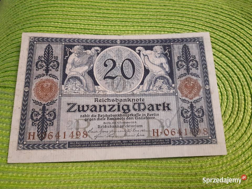 banknot niemiecki 20 marek z 1915r Łomża