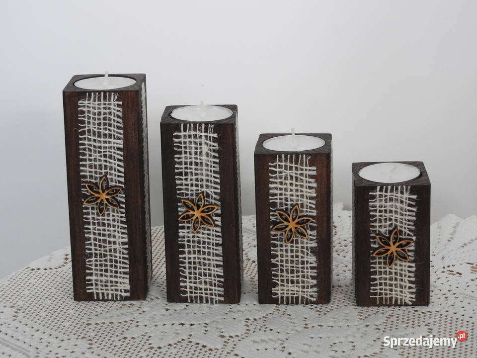 Świeczniki zestaw handmade drewniane prezent Bytom