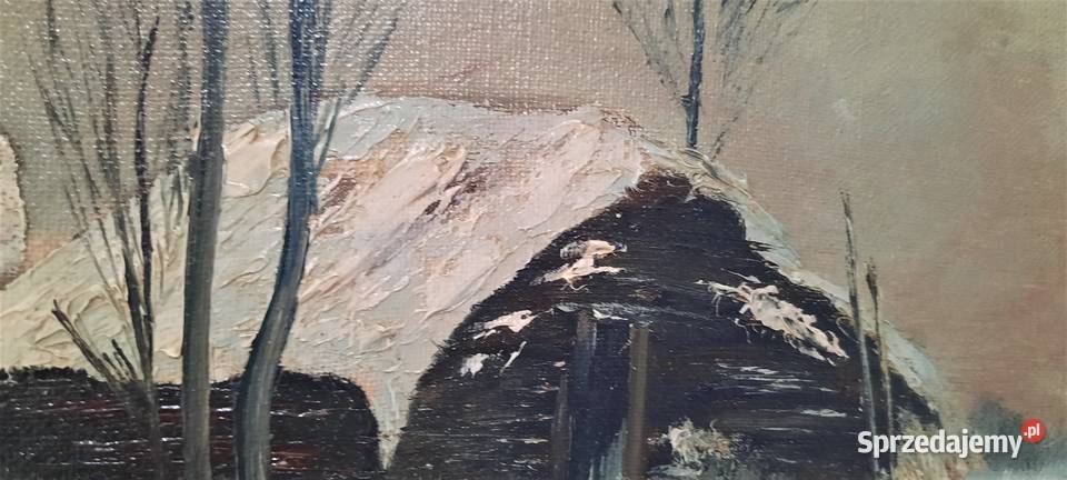 Piękny obraz olejny w znakomitej drewnianej