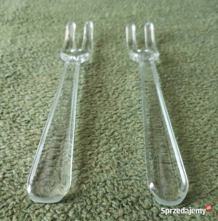 Dwa duże szklane widelce do sałaty 215 PRL Katowice