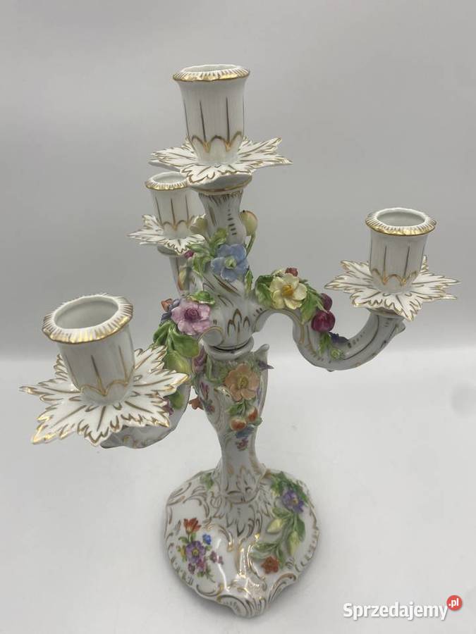 Porcelanowy kandelabr kwiatowy Sitzendorf Poznań