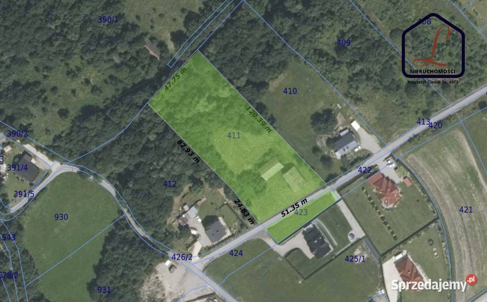 Działka budowlana 61 ar Trzetrzewina gm Chełmiec 6100m2 małopolskie