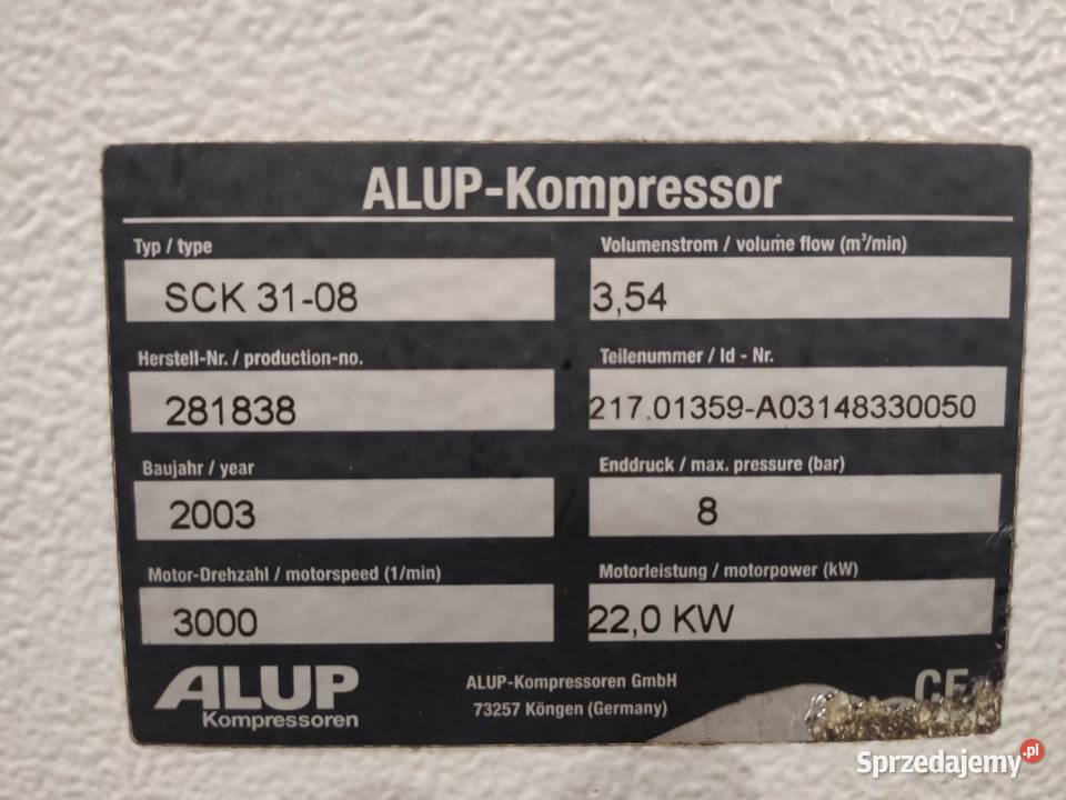 Sprężarka śrubowa ALUP Pozostałe Wejherowo