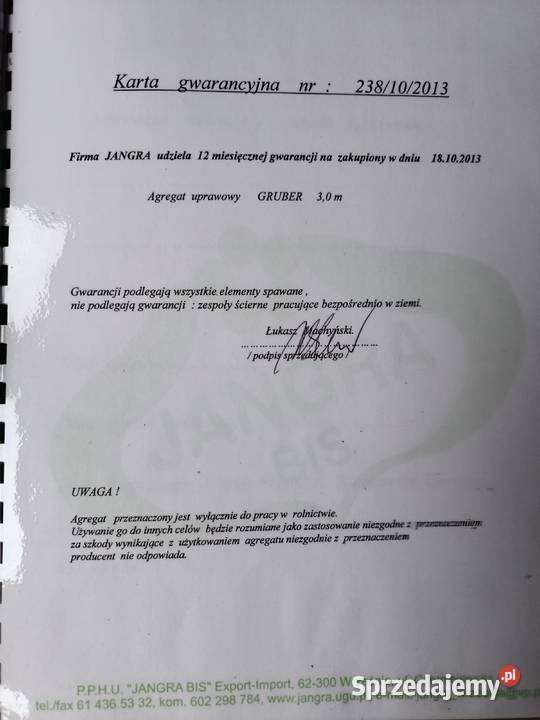 Gruber ścierniskowy 3 m Kujakowice Górne sprzedam