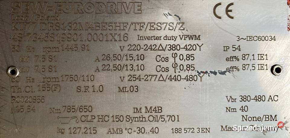 motoreduktor przekładnia 75kW 91obr HAMULEC SEW Pigża