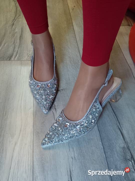 4344 Srebrne bogato zdobione czółenka wieczorowe Kraków