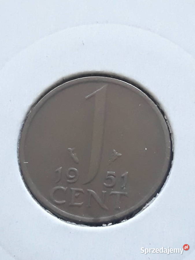 1 Cent Holandia 1951 r Juliana 2 około mennicze Konin