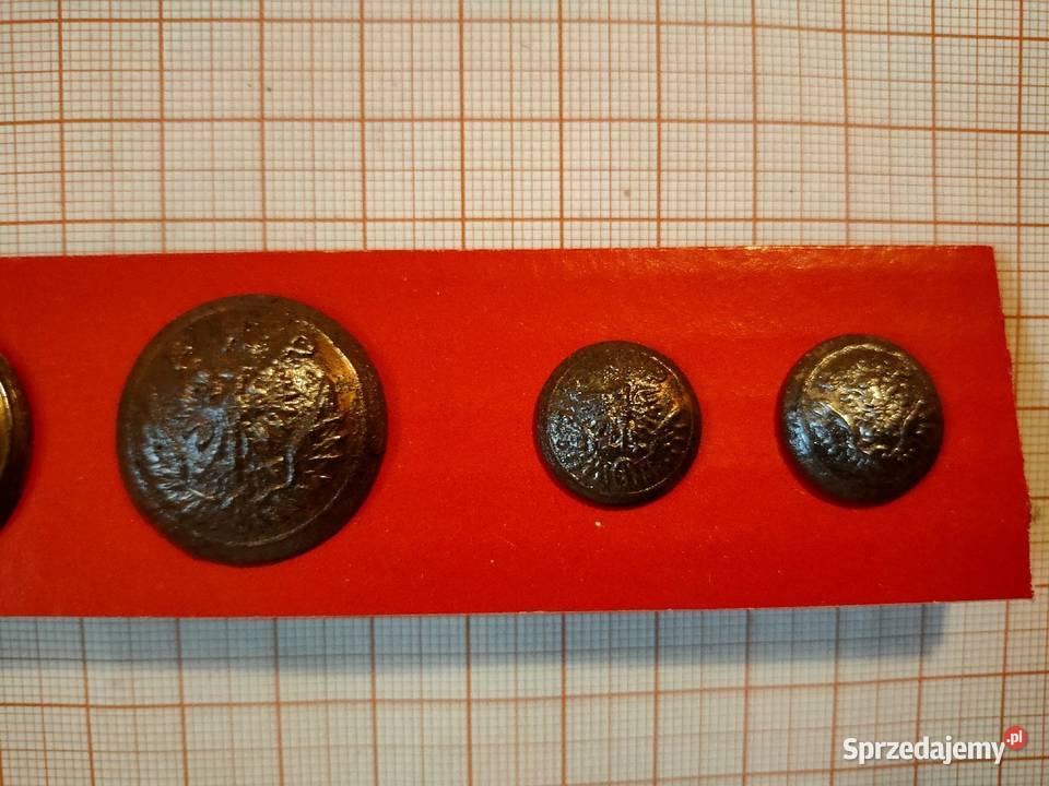 Stare guziki PKP Komplet 5 sztuk wielkopolskie Kościan