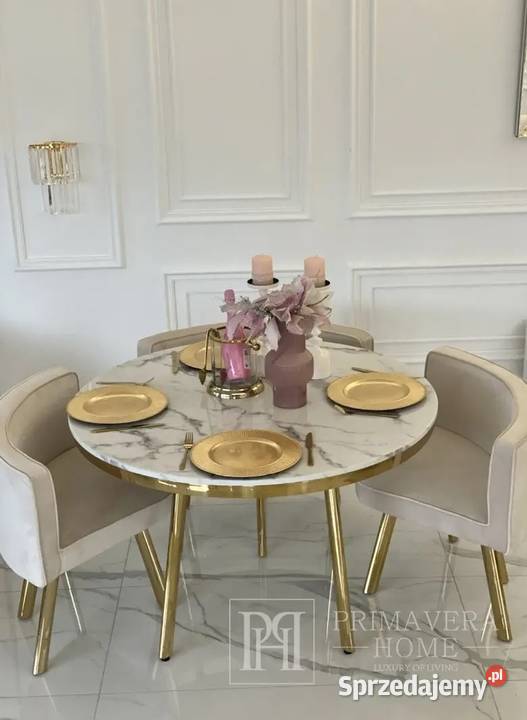 Stół okrągły nowoczesny glamour biały złoty 75cm sprzedam