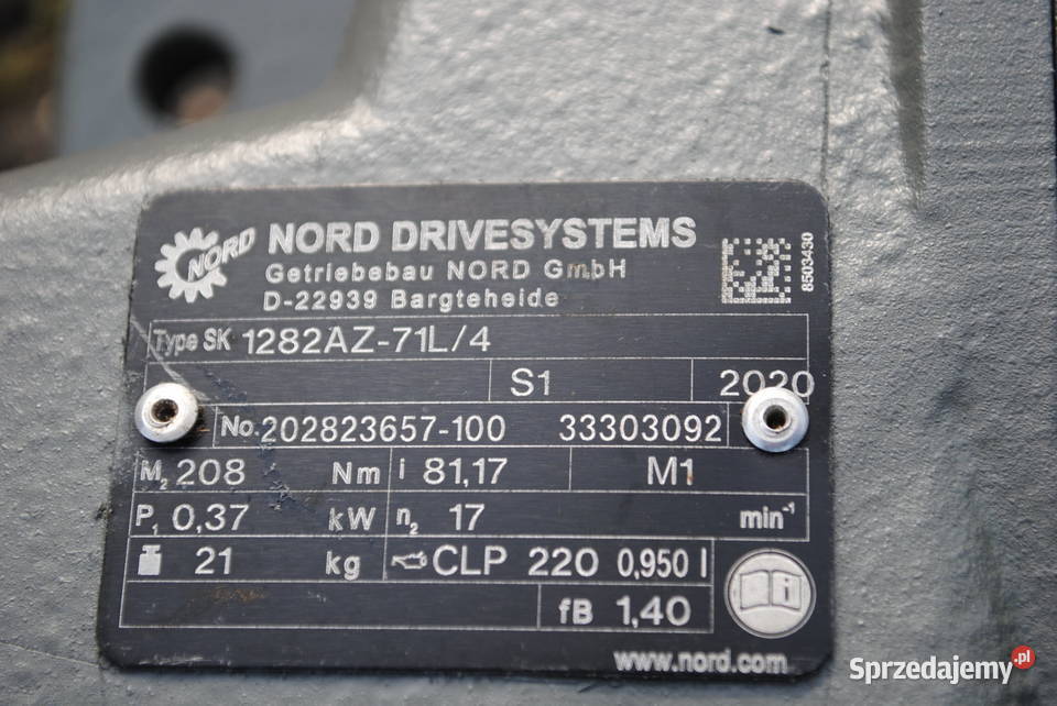 Motoreduktor 037kw 17obrmin Firmy Nord lubuskie Kargowa