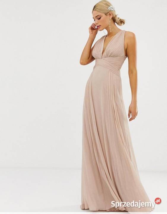 Sukienka maxi szyfonowa brudny róż beżowa na Spódnice i sukienki Wrocław