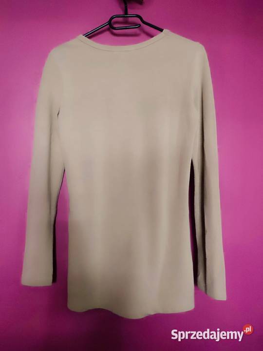 Elegancka Beżowa Bluzka Koszulka Bawełniana z kołnierzykiem Suwałki