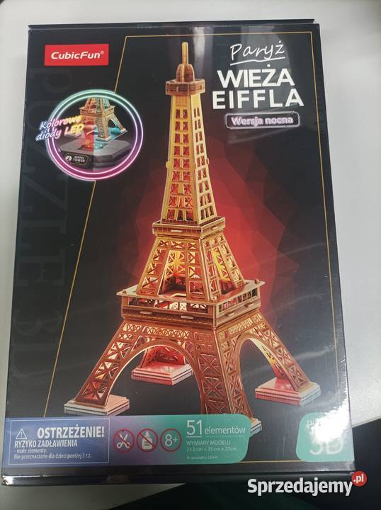 Wieża Eiffla Wersja Nocna Puzzle LED 3D 51 Toruń