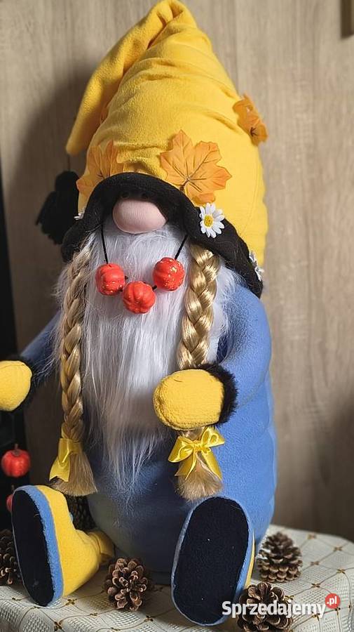 Duży krasnal jesienny z warkoczamiWysokosc 65