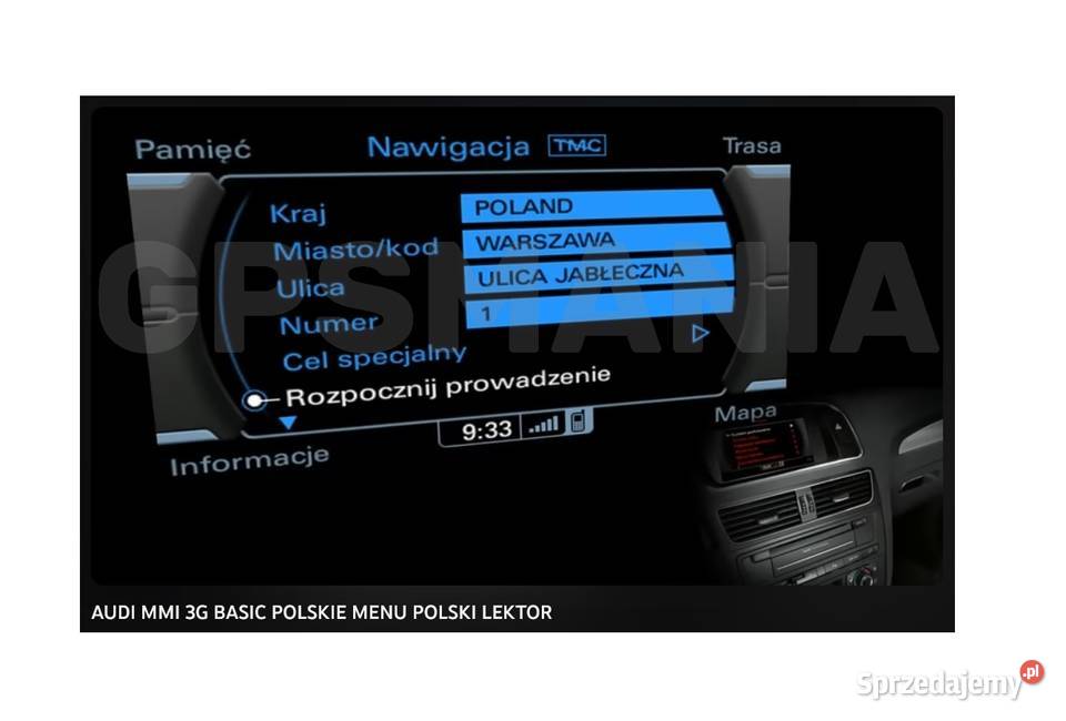 Polskie menu AUDI MMI 3G BASIC A4 A5 A6 A7 A8 Q5 łódzkie