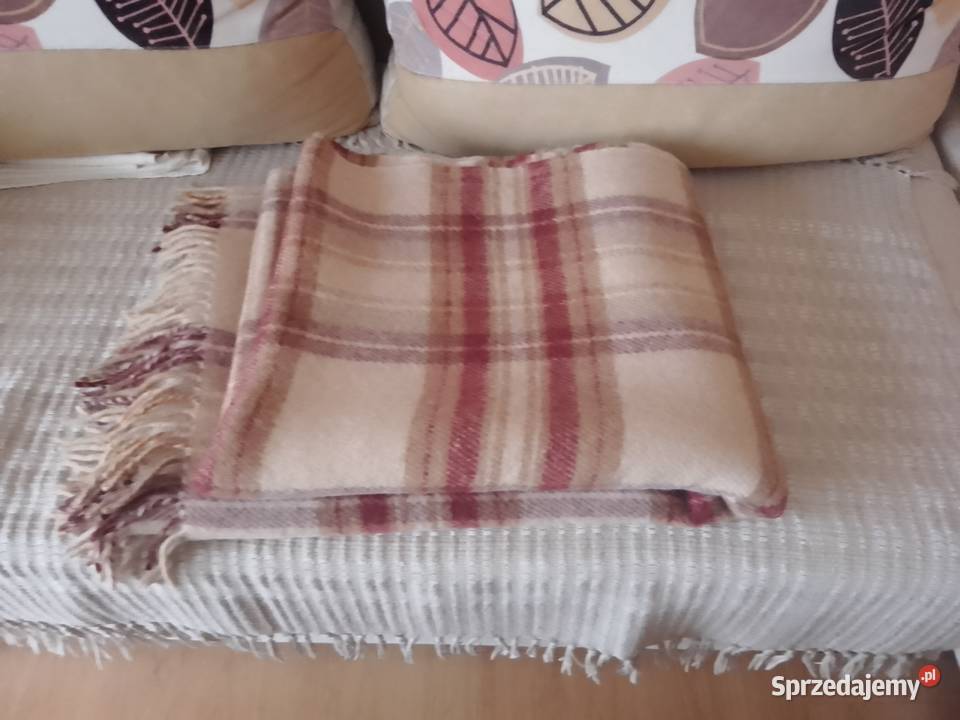 Wełniany miękki koc narzuta w kratę 210 x 160 Sosnowiec sprzedam