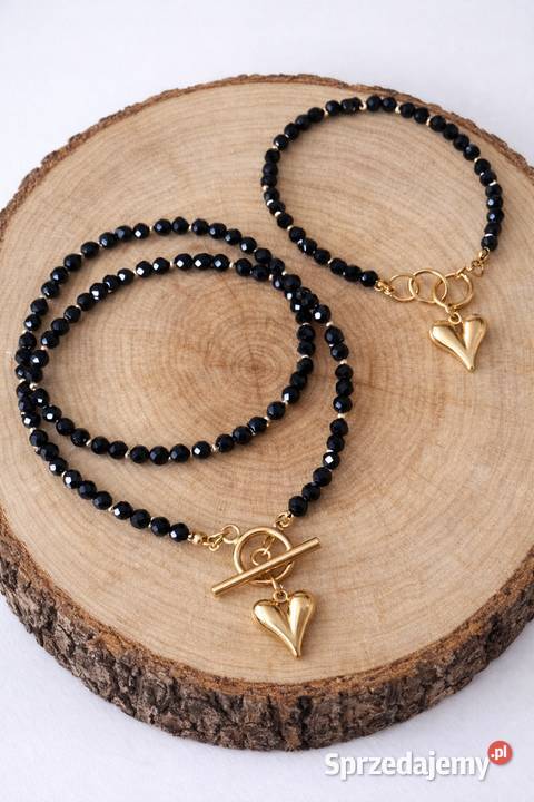 Zestaw naszyjnik bransoletka czarny agat Zielonki sprzedam