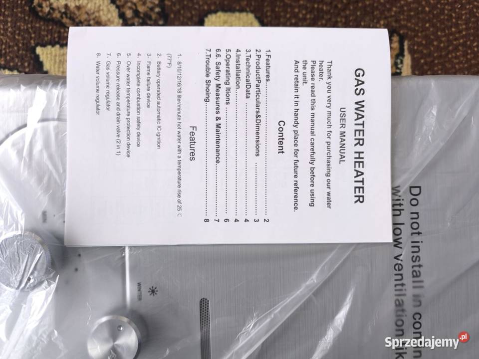 Przepływowy podgrzewacz wody Bojler gazowy 18L Czechówka