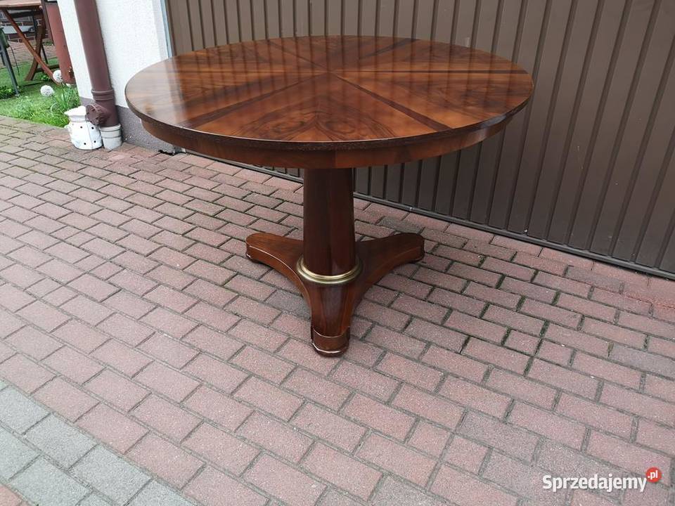 Stół ArtDeco Orzech Biedermeier Unikat Okrągły Antyki, Sztuka, Kolekcje