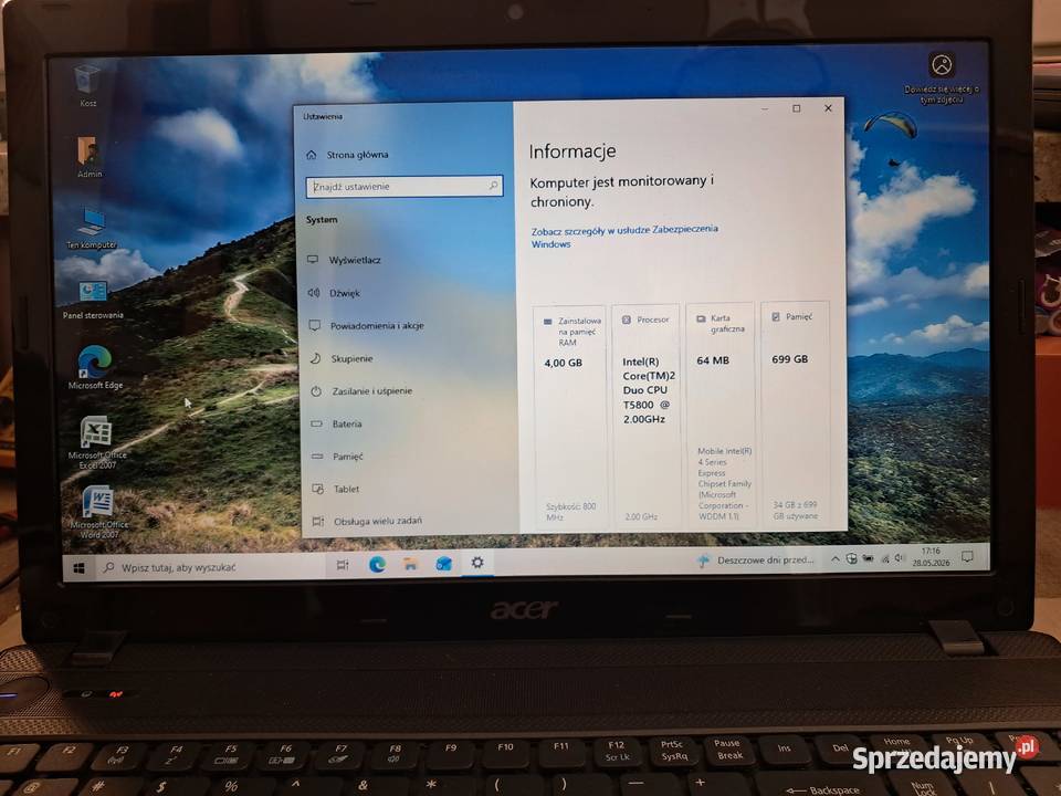 100 sprawny Acer 5336 2x20GHz750GB HDD4GB Warszawa