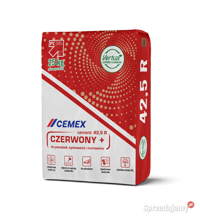 Cement CEMEX CEM 425 R 580 netto CZERWONY Cementy, wapno i kruszywo Będków