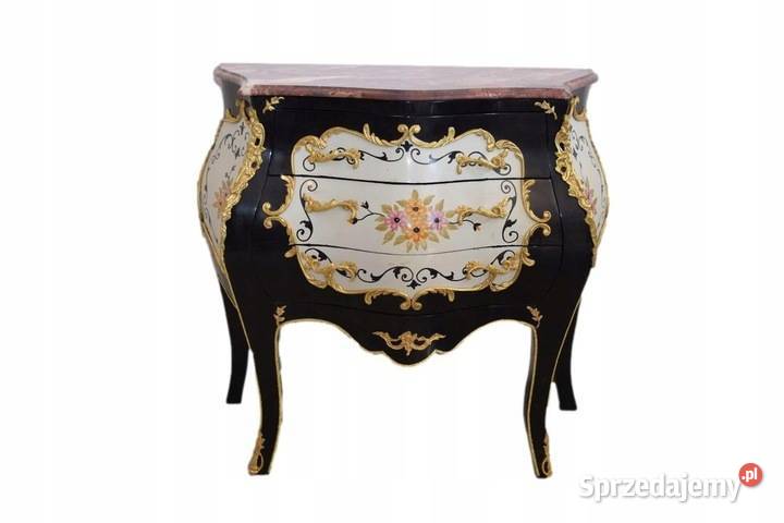 Czarna Drewniana Komoda z Malunkami Szafa Kwiaty Kraków