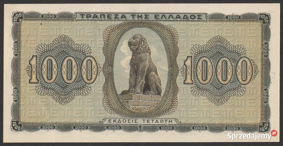 GRECJA 1000 DRACHM 1942 STAN BANKOWY UNC Łódź