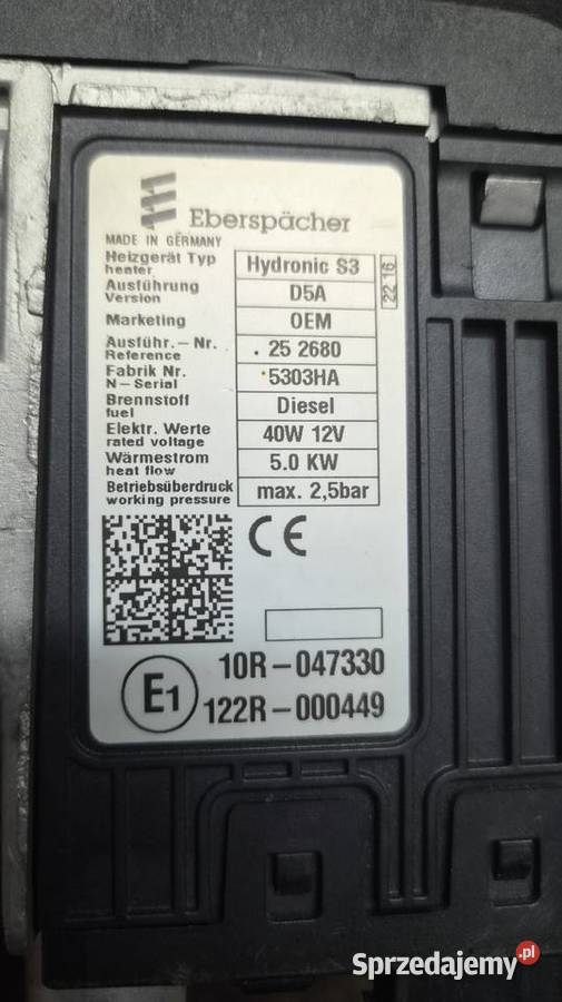 Webasto Eberspacher Hydronic S3 D5A Ford Transit Ogrzewanie postojowe Kalisz