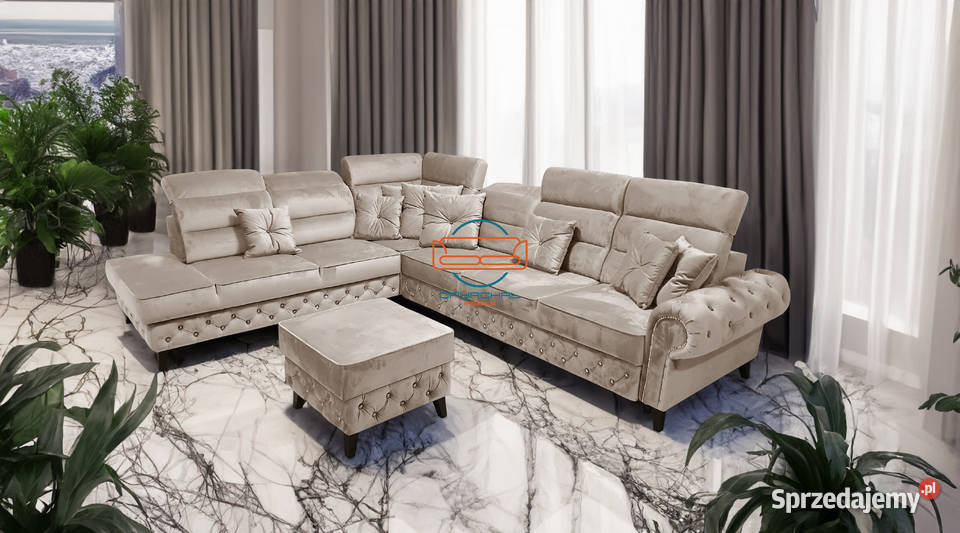 Wygodny narożnik regulowane zagłówki glamour 4P Tarczyn