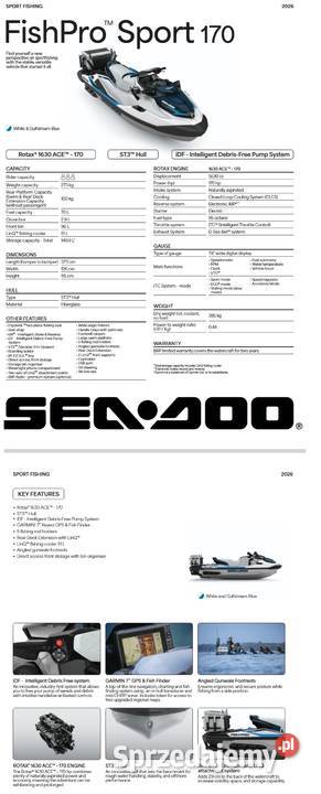 Skuter wodny Seadoo Fish Pro Sport 170 White Nowy Sącz