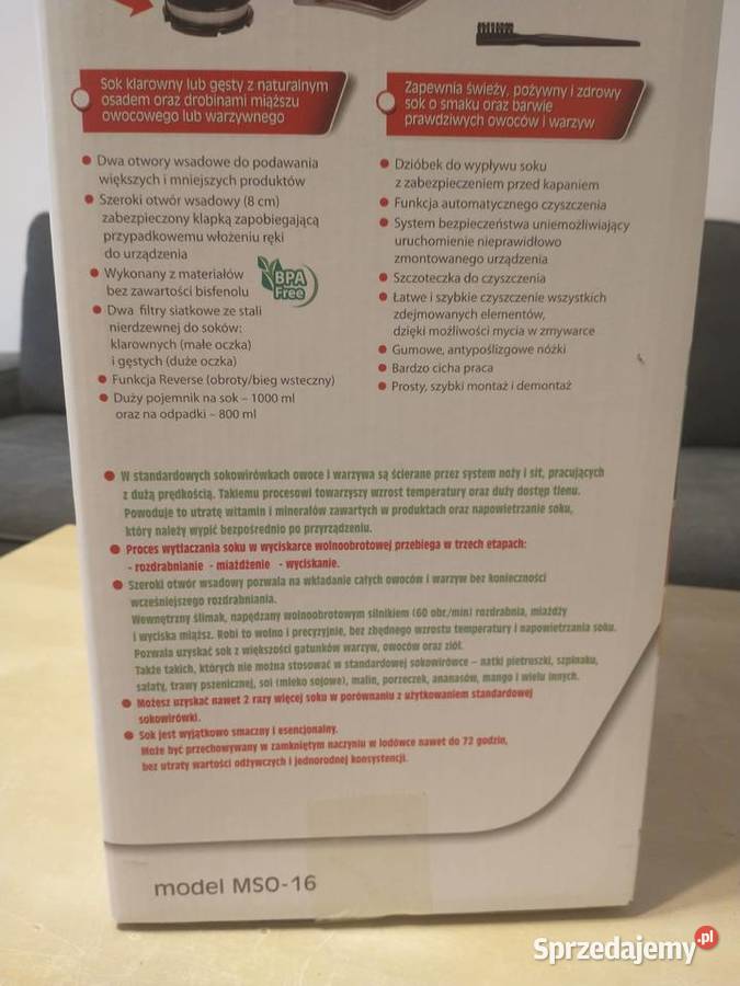 Wyciskarka wolnoobrotowa MPM MSO16 Szeroki wlot Warszawa